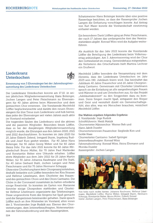 Bericht Kocherburgbote Jahreshauptversammlung 2022